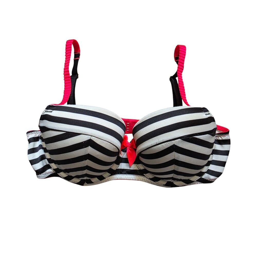 Victorias Secret Very Sexy Push Up Black White Striped Underwire Bra Size 34C